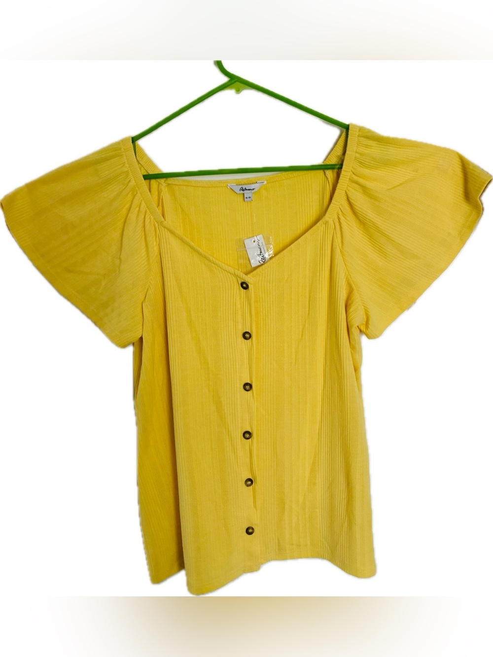 Reitmans Yellow Button-Front Flutter Sleeve Top with Contrast Buttons XL